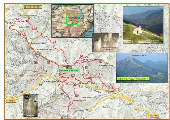 ... la cartina degli itenerari attorno al Rifugio Campei de Sima ...